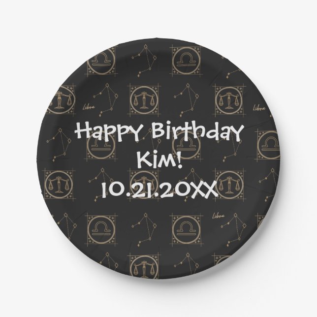 Prato De Papel Sinal de Estrela de Astrologia de Libra Negra e Do (Frente)