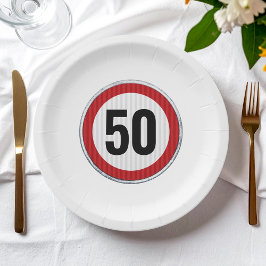Prato De Papel Sinal de Limite de Velocidade de 50º Aniversário -
