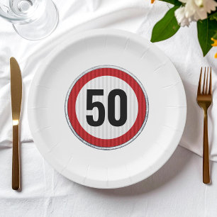 Prato De Papel Sinal de Limite de Velocidade de 50º Aniversário -