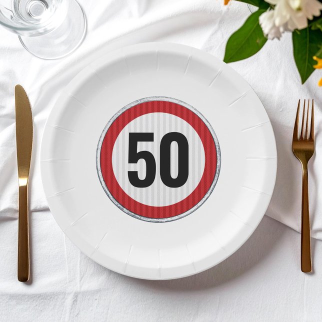 Prato De Papel Sinal de Limite de Velocidade de 50º Aniversário - (Criador carregado)