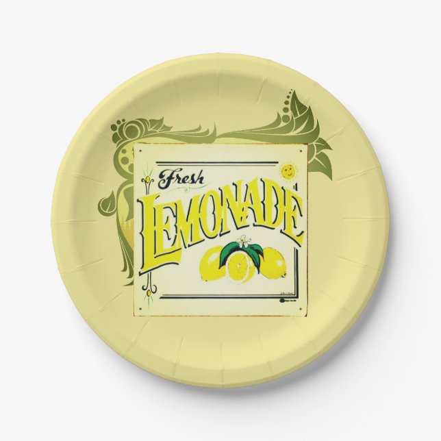 Prato De Papel Sinal de limonada limão fruta amarela (Frente)