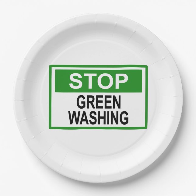 Prato De Papel Sinal de Parar Greenwashing (Frente)