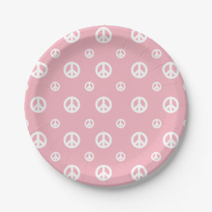 Prato De Papel Sinal de paz de aniversário retrô rosa