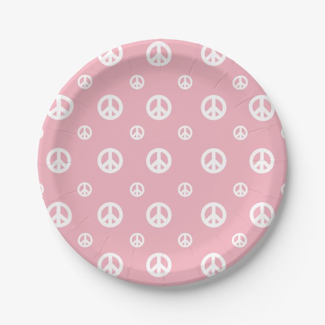 Prato De Papel Sinal de paz de aniversário retrô rosa (Frente)