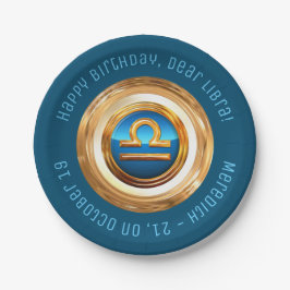 Prato De Papel Sinal do zodíaco do Libra com texto curvado