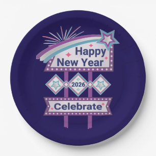 Prato De Papel Sinal Retro Feliz Ano Novo – Celebre Marquee