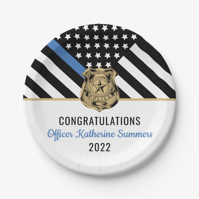 Prato De Papel Sinalizador de Linha Azul Fino Gradua Polícia (Frente)