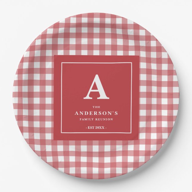 Prato De Papel Sindicato da Família Personalizada Red Gingham (Frente)