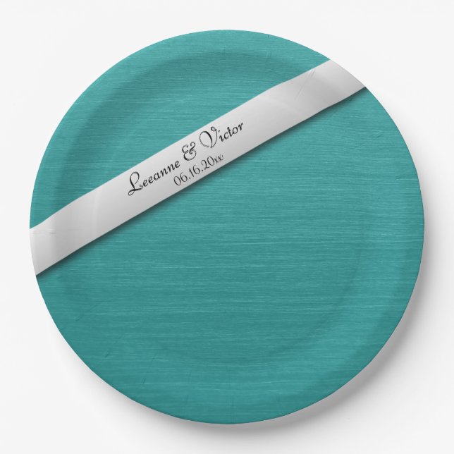 Prato De Papel Sinos De Casamento Azul Teal Personalizados (Frente)