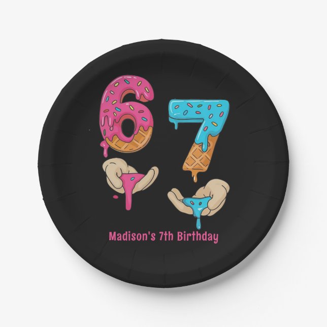 Prato De Papel Six Seven Girl Birthday Paper Plate (Frente)