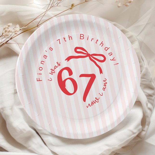 Prato De Papel Six Seven Trendy Red Bow Coquette 7th Birthday (Criador carregado)