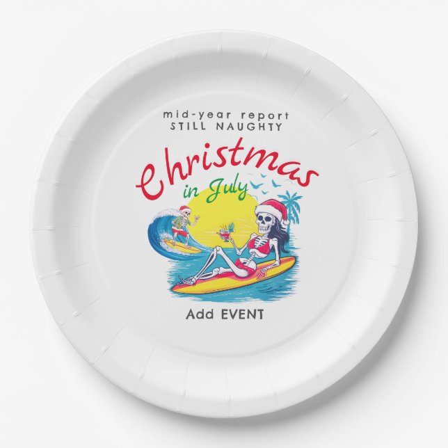 Prato De Papel Skeleton Christmas em julho Beach Surf Naughn (Frente)