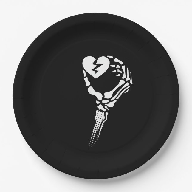 Prato De Papel Skeleton Hand Segurando Coração (Frente)