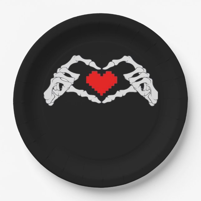 Prato De Papel Skeleton Heart and Mands Meme (Frente)
