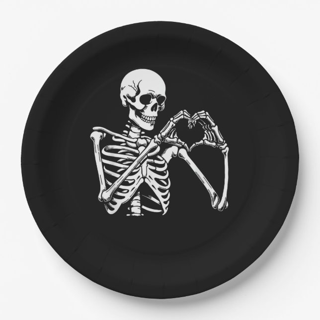 Prato De Papel Skeleton Heart Hands Sinal Halloween Costume Retro (Frente)