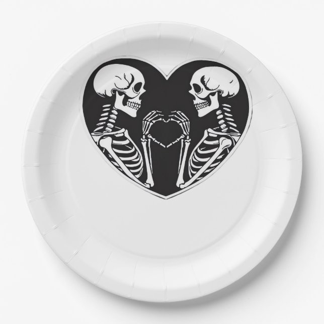 Prato De Papel Skeleton Heart Hands Sinal Halloween Costume Retro (Frente)