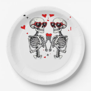 Prato De Papel Skeleton Heart Mãos Para Tendência