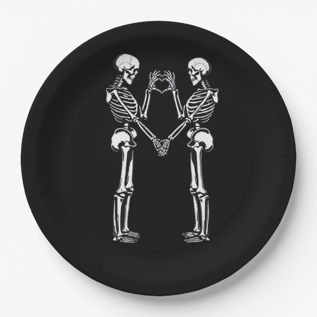 Prato De Papel Skeleton Heart Mãos - Sinal de Halloween Costume (Frente)