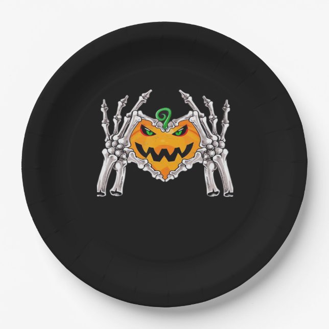 Prato De Papel Skeleton Sinal de Coração de Mão Figurino (Frente)