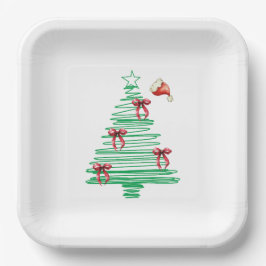 Prato De Papel sketchy christmas tree with red bow and santa hat