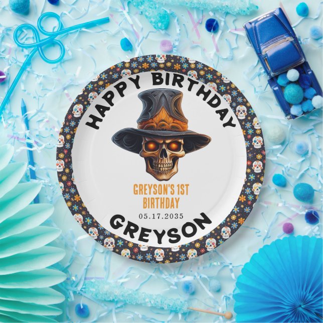 Prato De Papel Skull Halloween Kids Festa de Costume - Bonita e S (Festa)