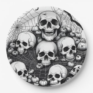 Prato De Papel Skulls Humanas Spooky Aranhas Bats Bats Halloween