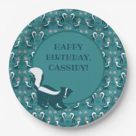 Prato De Papel Skunts and Flowers Dark Teal Green Personalizado
