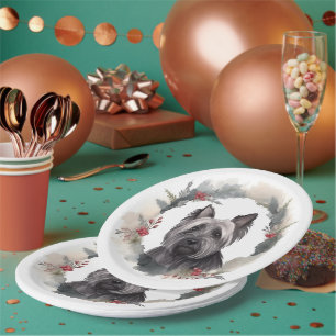 Prato De Papel Skye Terrier Christmas Wreath Festivo Pup