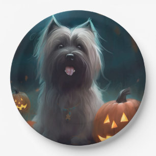 Prato De Papel Skye Terrier de Halloween com Abóboras Assustadora
