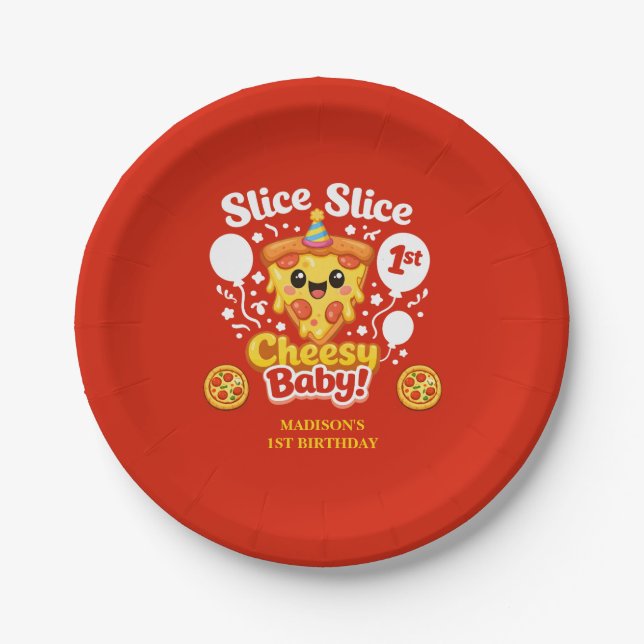 Prato De Papel Slice Slice Cheesy Baby Pizza 1st Birthday (Frente)