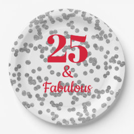 Prato De Papel Sliver e Red Milestone Aniversário - Placas de Pap