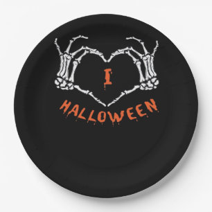 Prato De Papel Slogan Halloween. Gesto Cardíaco Feito De Esquelet
