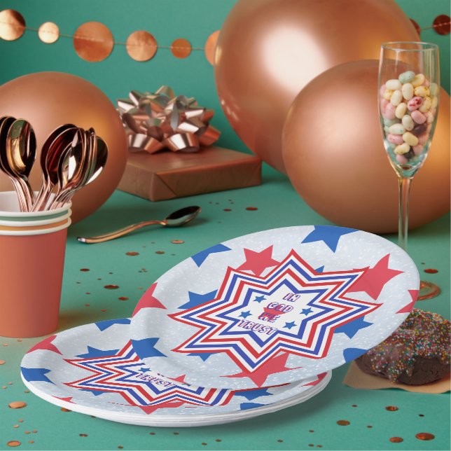 Prato De Papel Slogan Vermelho, Azul, White Star American (Múltiplo)