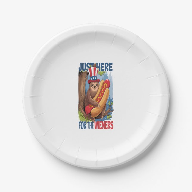 Prato De Papel Sloth Hot Dog 4 de julho de CHURRASCO (Frente)