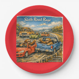 Prato De Papel Sloth Road Rage – Rockwell‑Inspired Watercolor Car