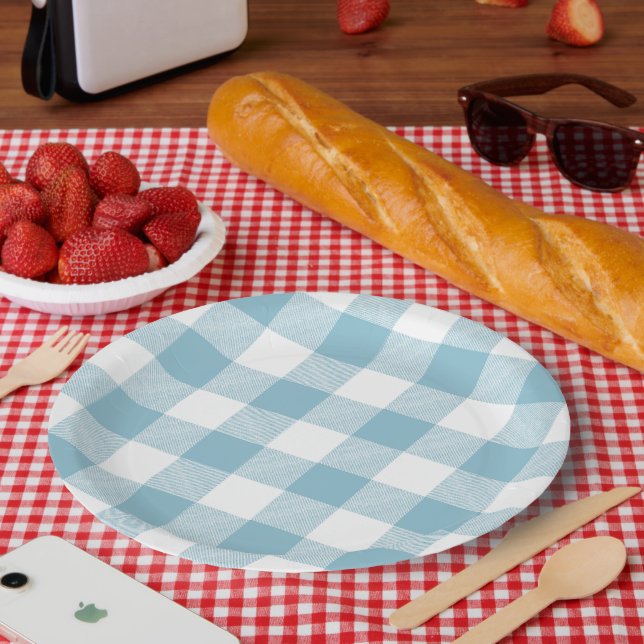 Prato De Papel Slow-Living Ice Blue Check (Piquenique)
