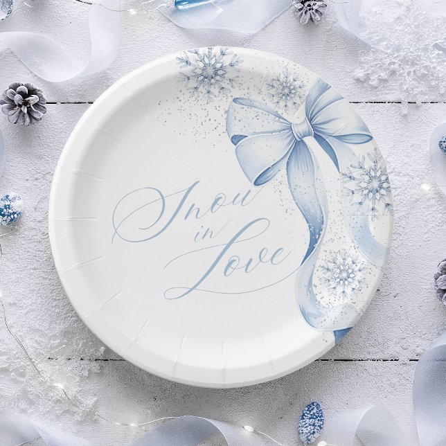 Prato de Papel Snowflake Blue Bow Noivado de Inver (Criador carregado)