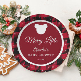Prato De Papel Snowflake Red Plaid Merry Little Baby Shower