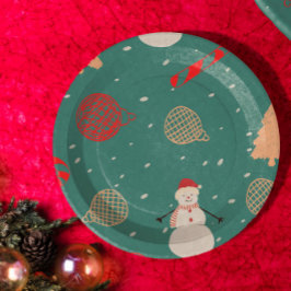 Prato De Papel Snowman & Christmas Icons Pattern- Playful Holiday