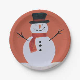 Prato De Papel Snowman Com Scarf