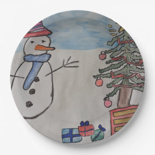 Prato De Papel Snowman e Árvore de Natal