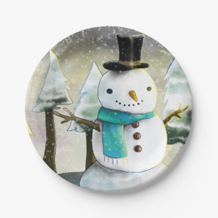 Prato De Papel Snowman em Desenho de Natal