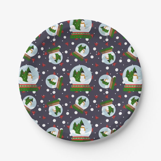 Prato De Papel Snowman Snow Globes (Frente)
