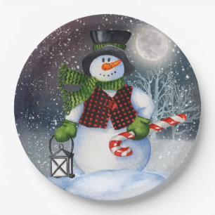 Prato De Papel Snowman Watercolor Winter Christmas