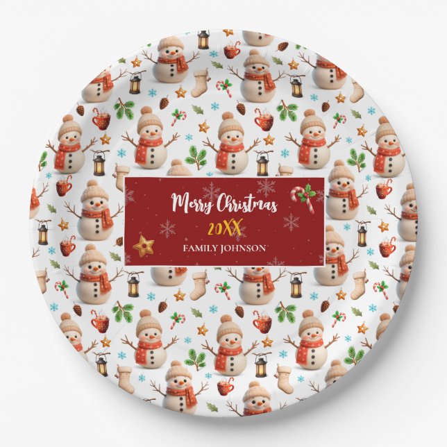 Prato De Papel Snowman Winter Holiday - Merry Christmas (Frente)