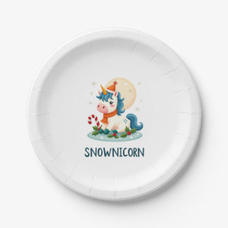 Prato De Papel Snownicorn Cute Unicorn Snowman Christmas Girl T-S
