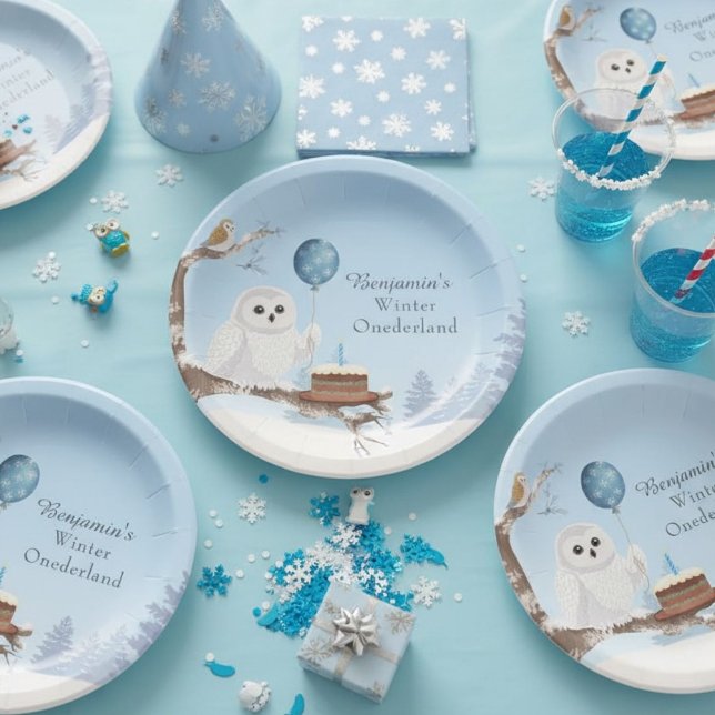 Prato De Papel Snowy Owl Winter Onederland Birthday  (Criador carregado)