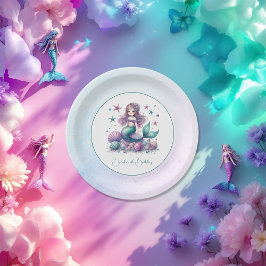 Prato De Papel Sob a Festa de aniversário de sereia