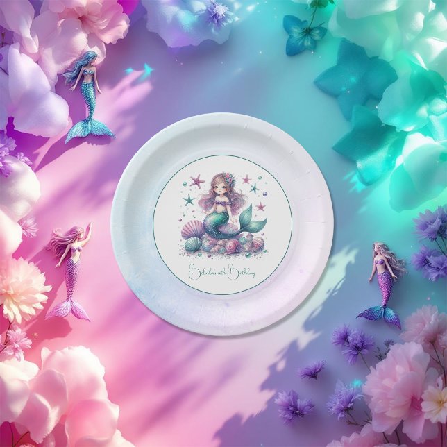 Prato De Papel Sob a Festa de aniversário de sereia (Under the Sea Mermaid Birthday Party Paper Plates)