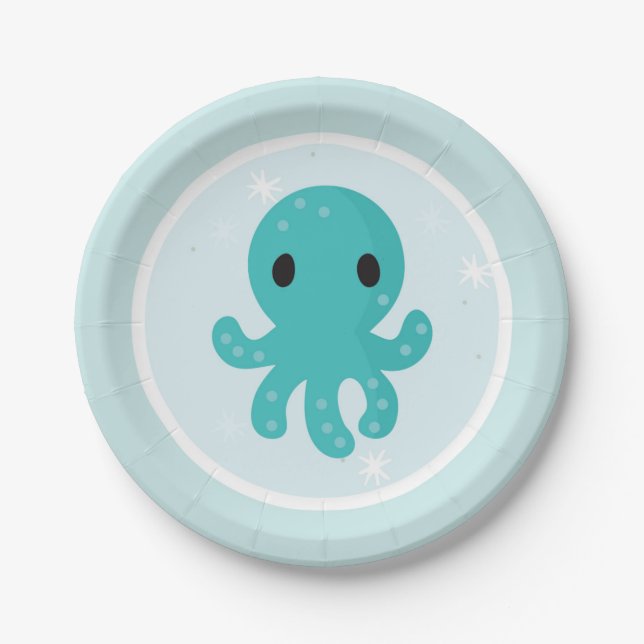 Prato De Papel Sob a Festa de aniversário do mar (Frente)